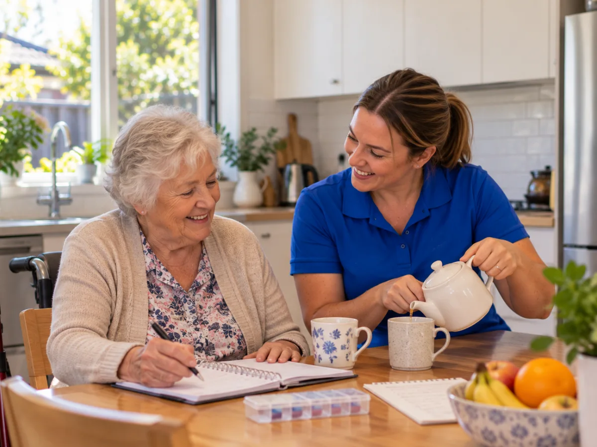 Support worker providing personal assistance